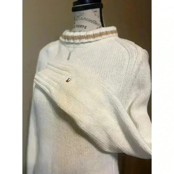Tommy Hilfiger Cable Knit Sweater White Ivory Mock Neck Women’s Size Medium EUC! - Picture 5 of 9